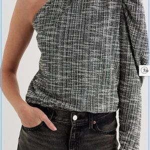 Express Black and White Textured One-Shoulder Blouse